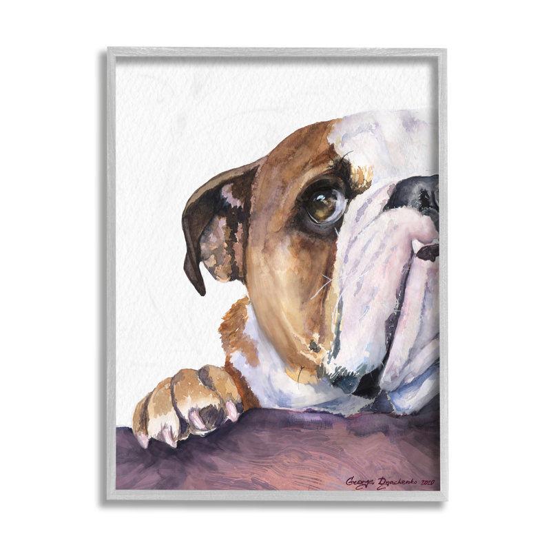 Portrait d'un chien curieux bouledogue anglais, H 20 po x l 16 po, Estampe numérique Farmhouse