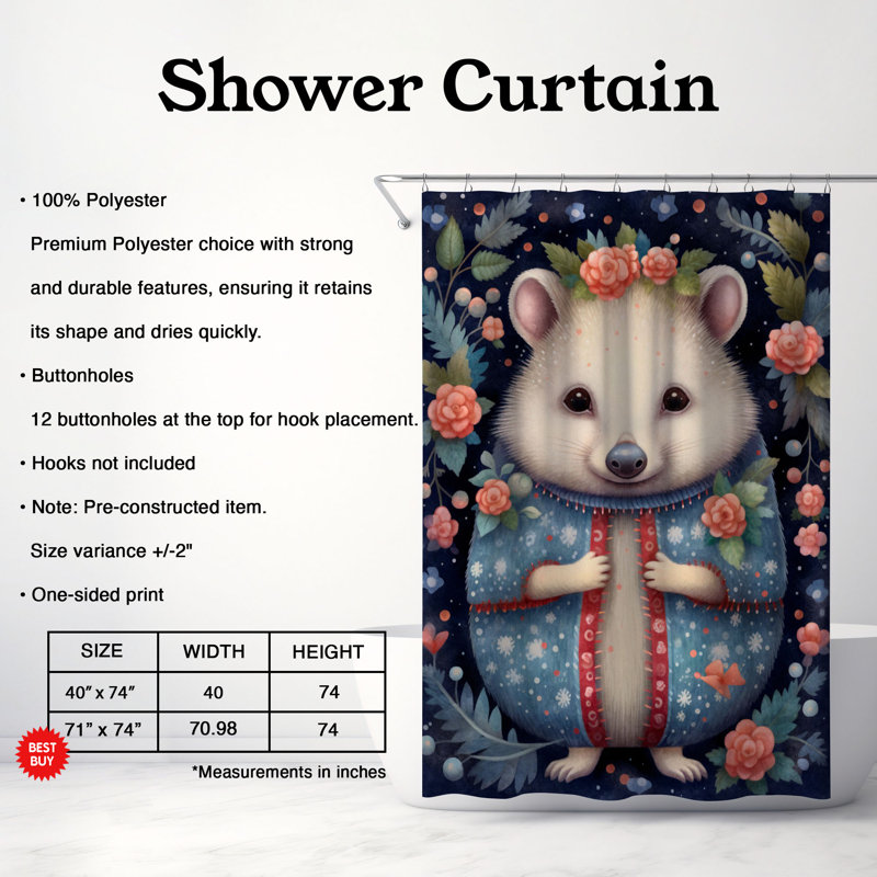 Rideau de douche 1 pièce Folk Art Hedgehog, H 74 po x l 40 po