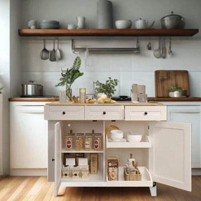 Rolling Kitchen Island With Drop Leaf Countertop, Charging Station, Pull-Out Shelves & Drawers - Mobile Kitchen Cart With Spice Rack, Towel Bar And Locking Wheels