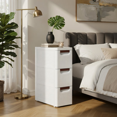 3-Drawer Rolling Storage Cabinet, Narrow Slim Rolling Organizer with Built-in Wheels for Bathroom, Laundry Room & Small Spaces, PP Cabinet, White