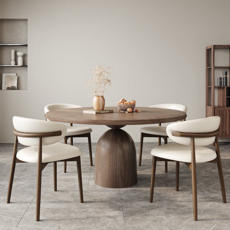 Wabi-Sabi 5Pcs Dark Walnut Round Table Set, 5 Pieces: Table, 4 Chairs, 29.52" H x 47.24" W x 47.24" D