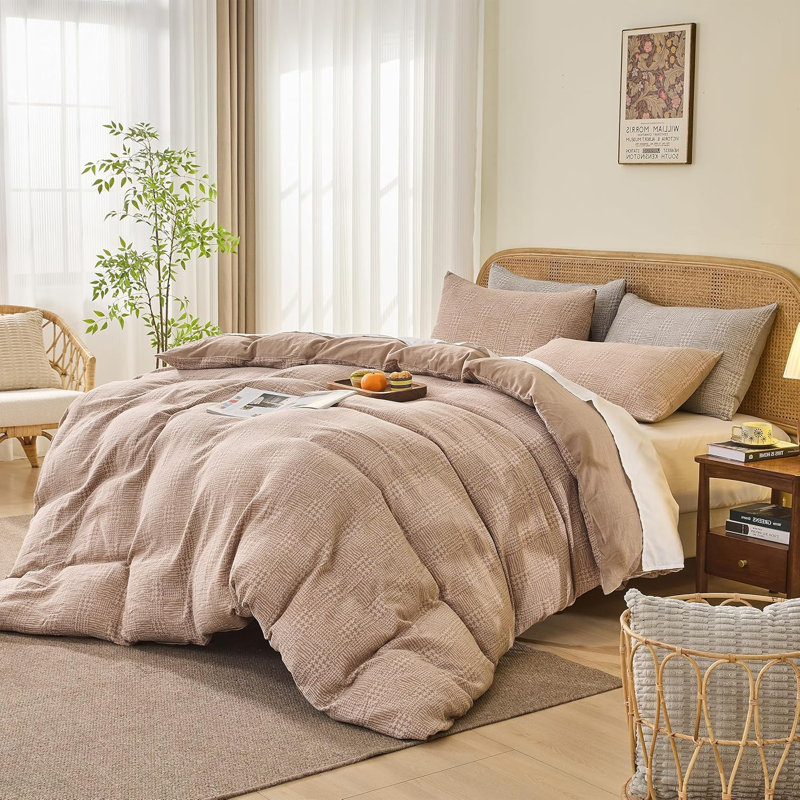 100% Cotton Yarn-Dyed Jacquard Duvet Floral Duvet Cover Set, Queen Duvet Cover + 2 Standard Pillowcases
