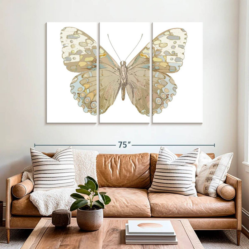 Papillon Brampt en taupe et bleu, H 42 po x l 65 po
