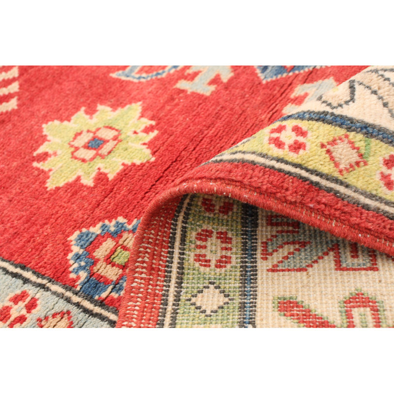 Tapis unique en laine noué à la main rouge Gazni des années 2010 de 4 pi 11 po x 6 pi 9 po Qaiden