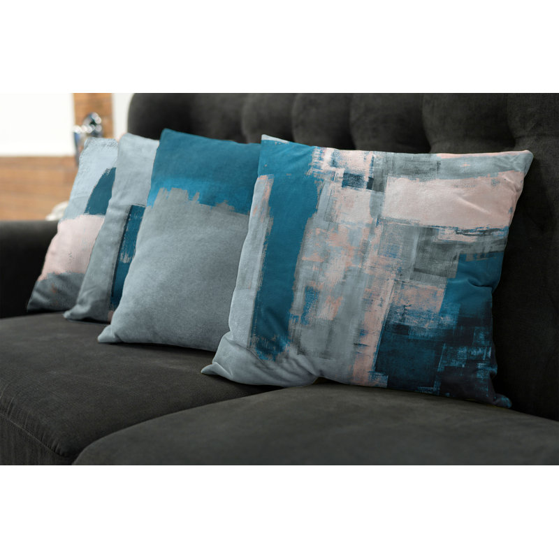 Petrol Blue and Pale Teal Square Microfiber Throw Pillow Set