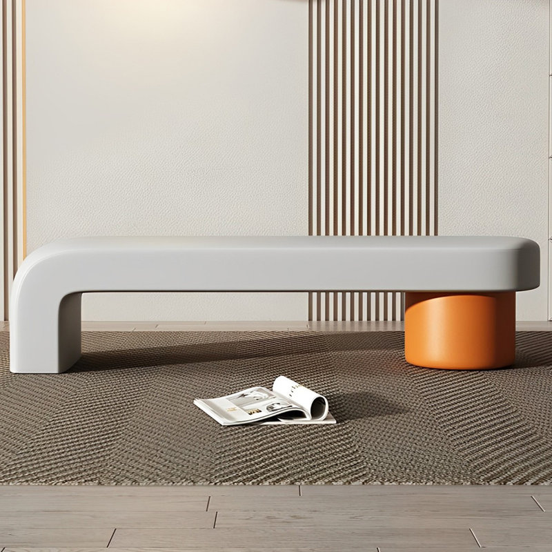 Banc rembourré en similicuir Light Luxury, Orange / gris clair, H 17,71 po x l 78,74 po x P 15,74 po