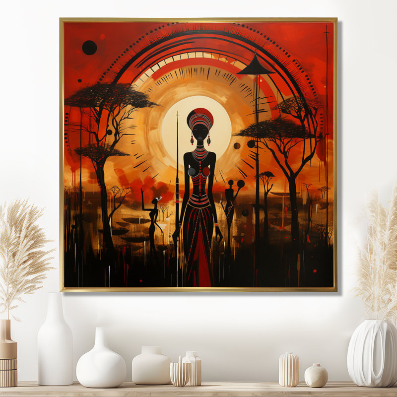«African Silhouettes African Vision», impression d'art mural africain, Toile avec cadre flottant or