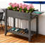 Lit de jardin surélevé, pot à fleurs surélevé en bois, avec roues verrouillables, tables d'appoint, tablette inférieure, trous de bonde-822064487