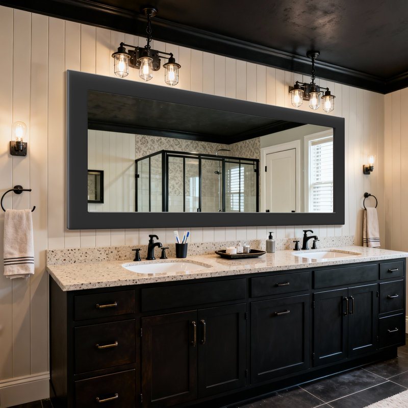 Rectangular Decorative Wall Mirror With Statement Deep Frame, HD Tempered Glass Vanity Mirror For Bathroom, Entryway, Or Bedroom
