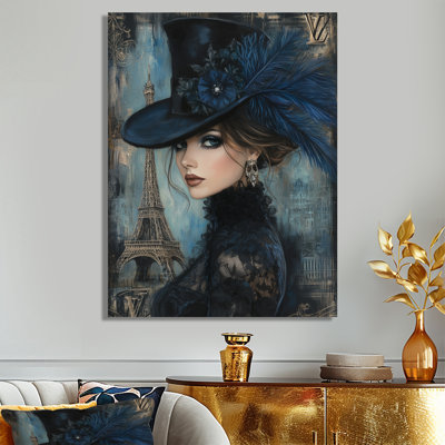 Dame chic à Paris près de la Tour Eiffel - salon art mural femme cabaret