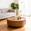 Table basse ronde ronde en bois massif moderne fabriquée à la main en relief avec piédestal robuste pour appartement et salon-1072754440