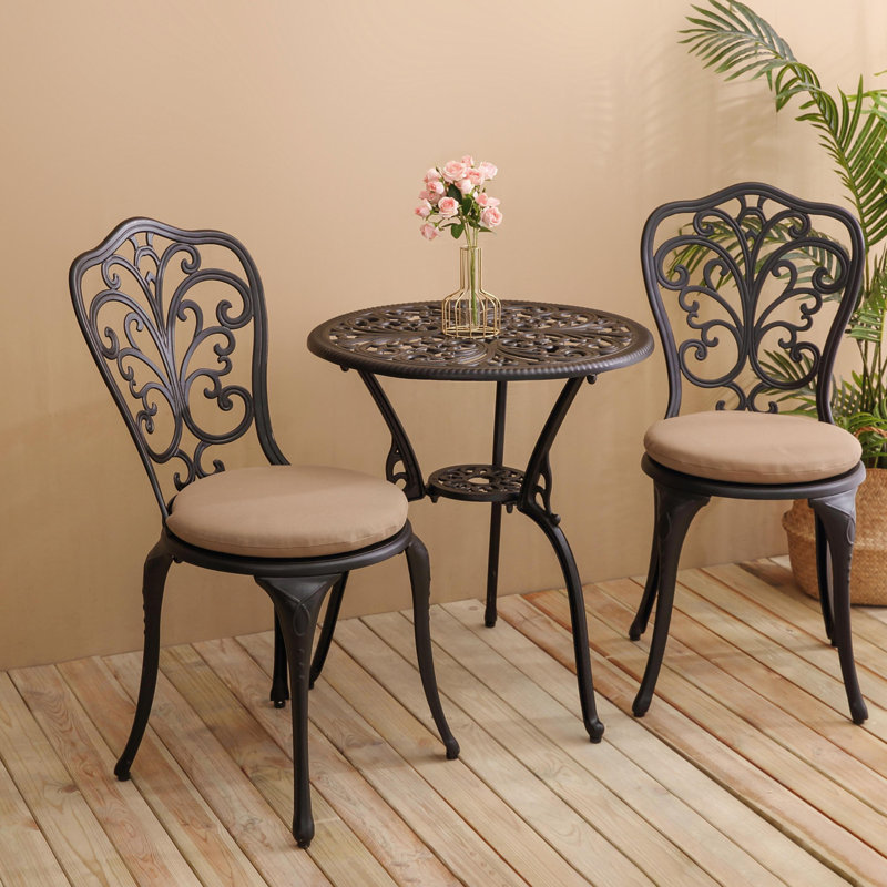 3-Piece Outdoor Rust-Resistant Cast Aluminum Patio Bistro Set with cushion