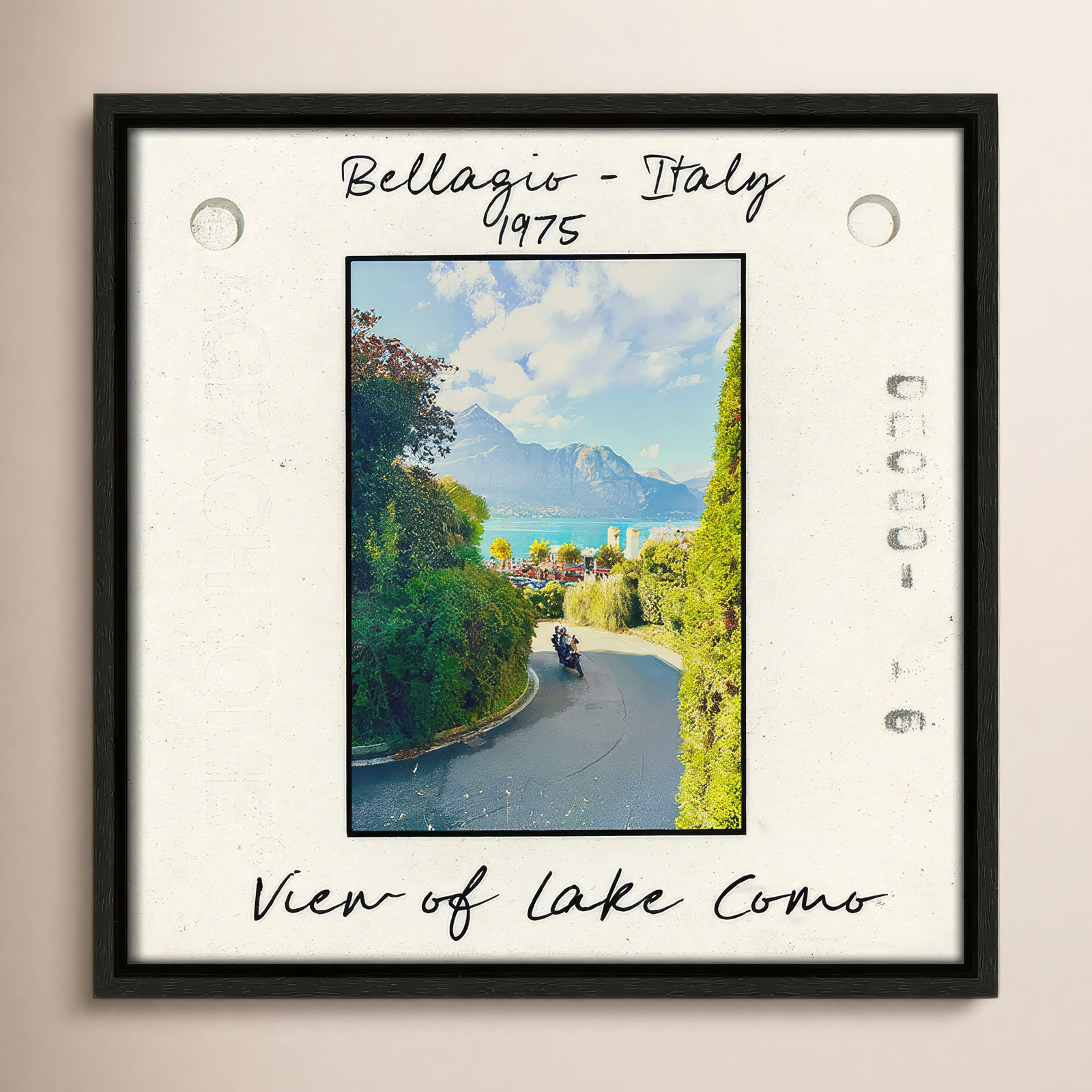 Casa Fine Arts "Bellagio, Italy - Lake Como" Print, Espresso Floater Framed Canvas, 13.5" H x 13.5" W x 2" D