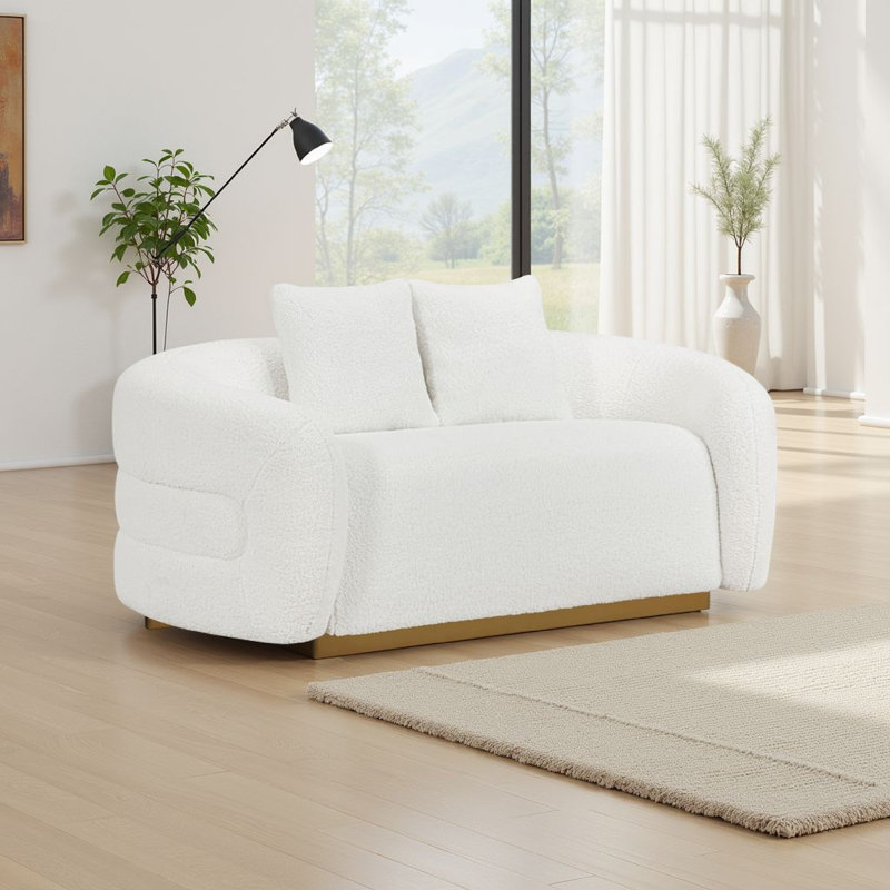 Causeuse moderne et contemporaine de 71 po Jindra - Causeuse en tissu Sherpa, revêtement luxueux en tissu Sherpa, comprend 2 coussins décoratifs assortis