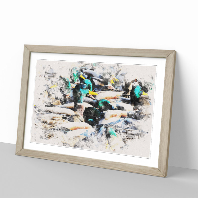 Mallard Ducks - Picture Frame Graphic Art, 48cm H x 65cm W x 2cm D, Oak Framed