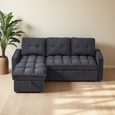 71.3" Reclining Sofa, Pull-Out Sofa Bed with USB and tape-c charging ports, L-Shaped Sectional Sofa with Reclining Storage and Arm Side Organizer Pocket Features, Living Room Comfort Sofa