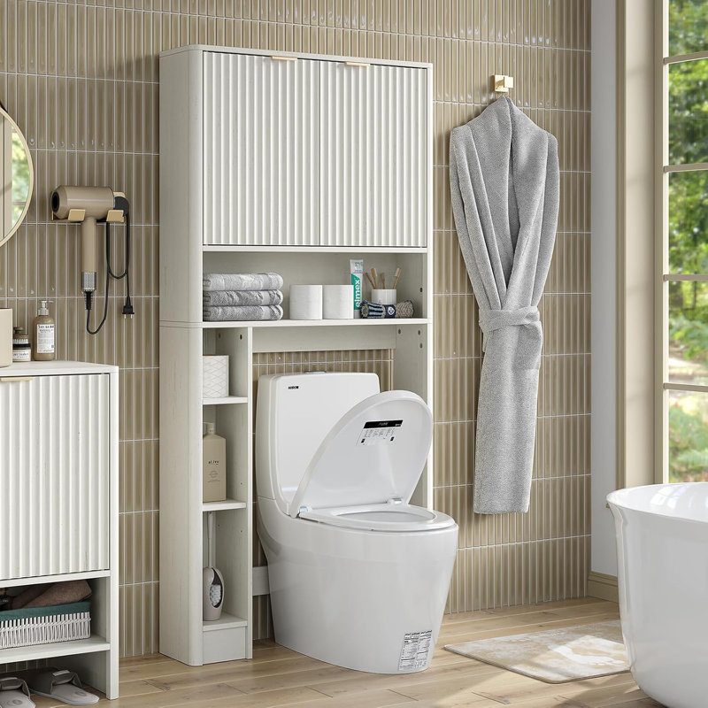 Armoire de rangement pour toilette de 31 po de large de style contemporain avec portes encastrées, blanc antique