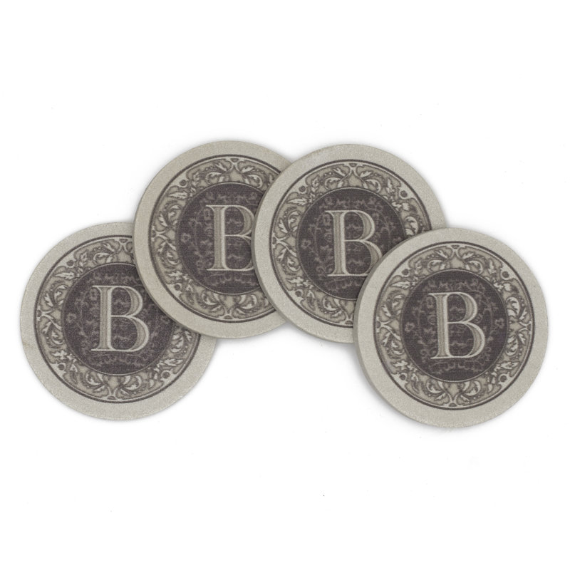 Ensemble de 4 sous-verres en grès naturel Lettre monogramme, B