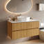 Meuble-lavabo simple à chargement latéral 35,43 po, avec 2 tiroirs, plateau en pierre frittée brillante, bois clair
