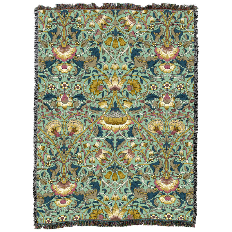 Couverture Pure Country Weavers William Morris Lodden Moss XL - Arts & Crafts - Jeté en tapisserie tissée en coton - Fabriqué aux États-Unis (82x62)