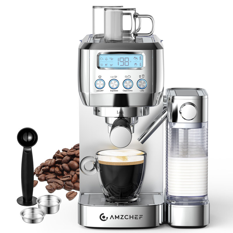 Machine à espresso à 20 barres avec mousseur à lait automatique, affichage à cristaux liquides et brassage personnalisable - Conception élégante pour la maison et le bureau