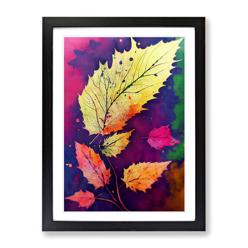 XV1022-4096X Splashed Leaves No.1 - Single Picture Frame Painting, Black, 64cm H x 46cm W x 2cm D