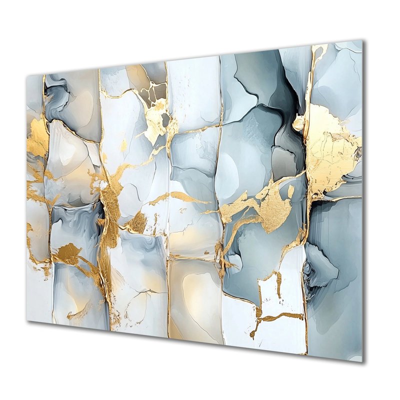 Or brisé et marbre II - cubisme abstrait, impression sur métal moderne, H 24 po x l 32 po x P 0,84 po
