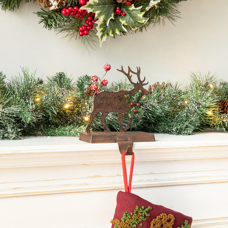 6.50"H Wooden/Metal Reindeer Stocking Holder