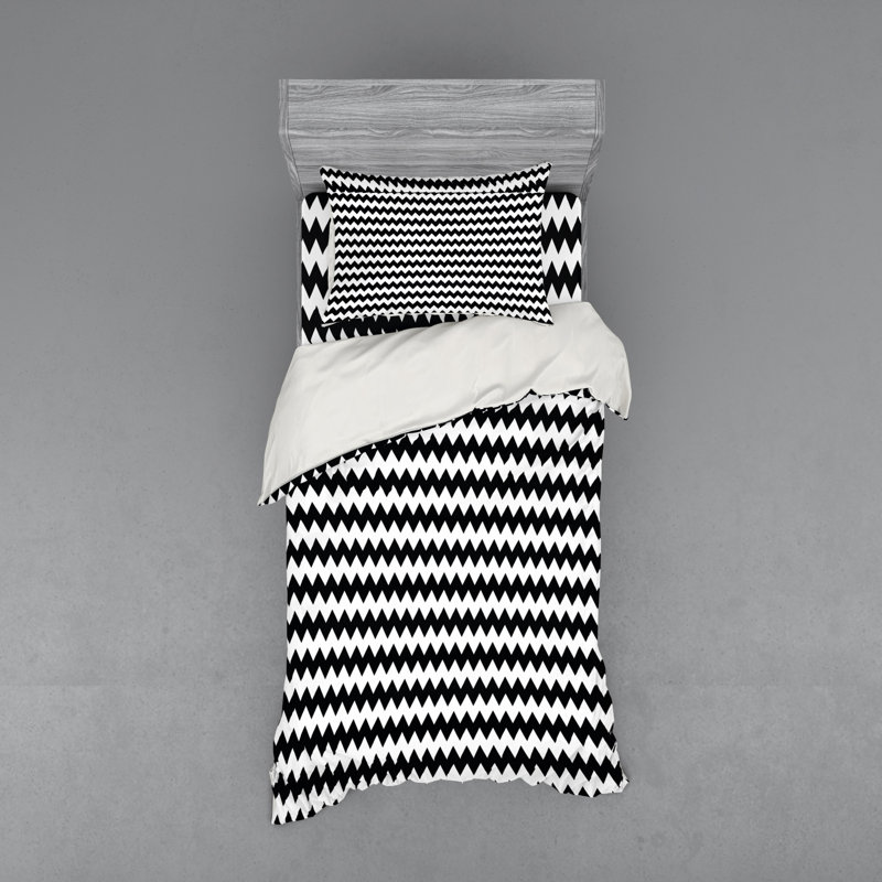 Twin Black and White Chevron Duvet Cover Set