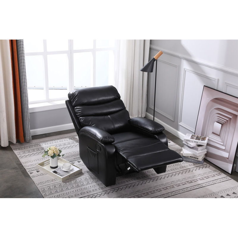 Protentis 77.5cm Wide Faux Leather Standard Recliner, Black Faux Leather