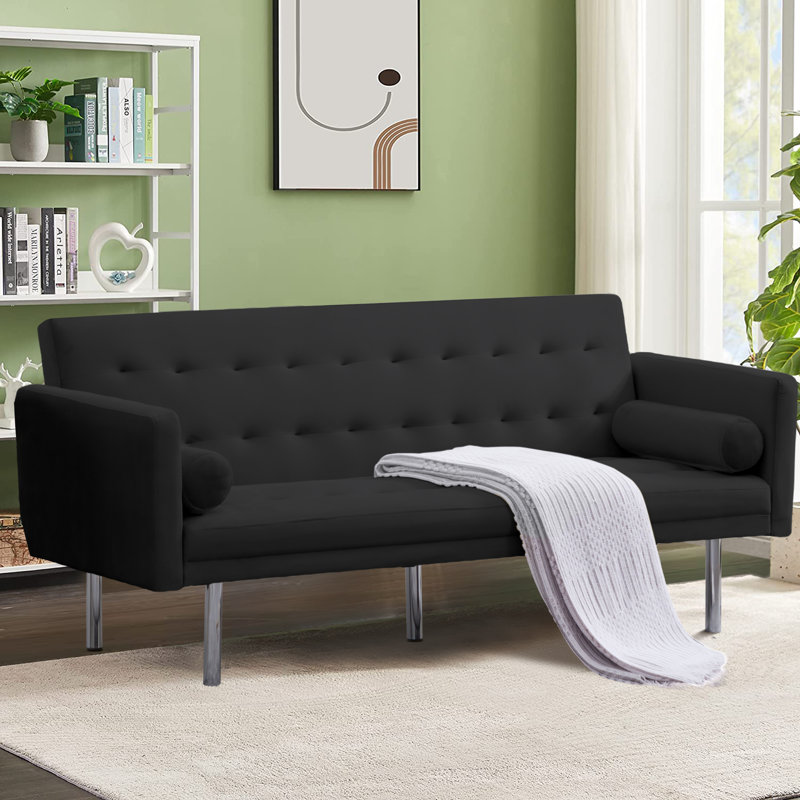 Canapé-lit simple en velours de 68,5 po Hollilouise, Velours noir