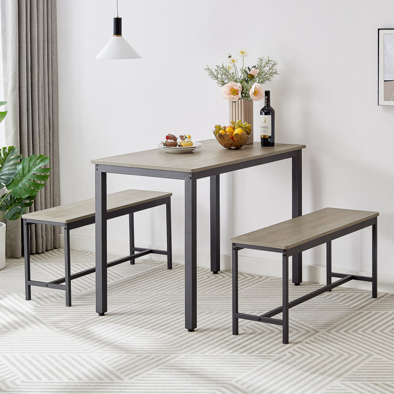Dining Table Set, Bar Table with 2 Dining Benches, Kitchen Table Counter with Chairs