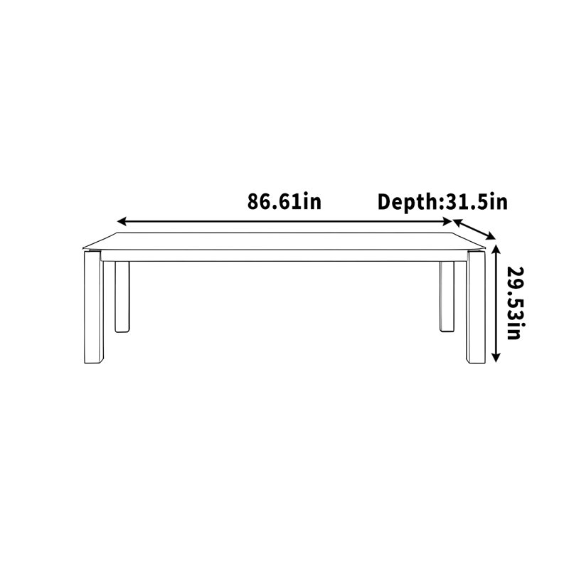 Bureau long en bois massif pour le bureau et les réunions, H 29,53 po x l 86,61 po x P 31,5 po