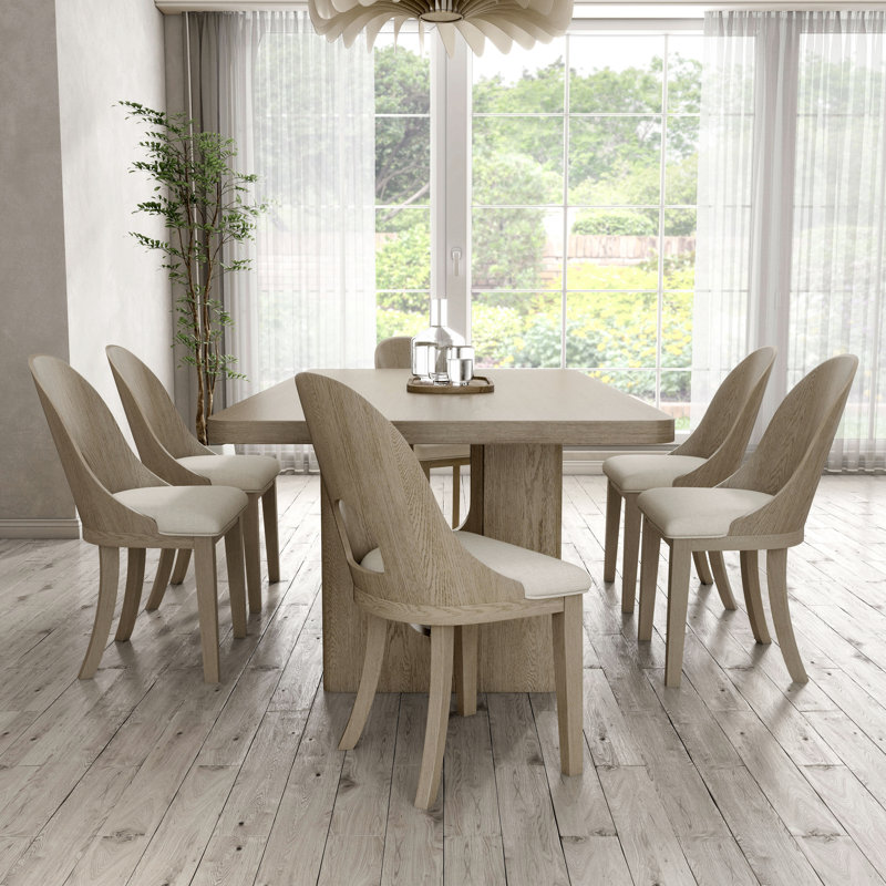 Doloros Dining Table Set, 7 Pieces: Table, 6 Chairs, White Oak