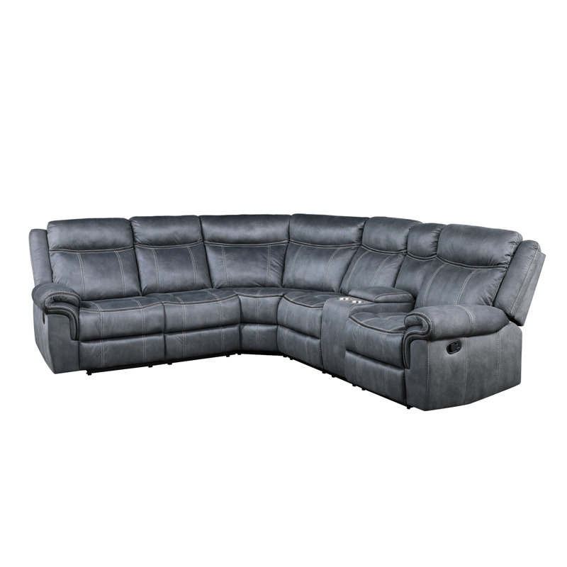 Canapé modulaire luxueux en nubuck gris avec inclinable - 37,03 po Profondeur pour un cadre en bois contemporain peu encombrant, capitonné et 187 "x 41" 38
