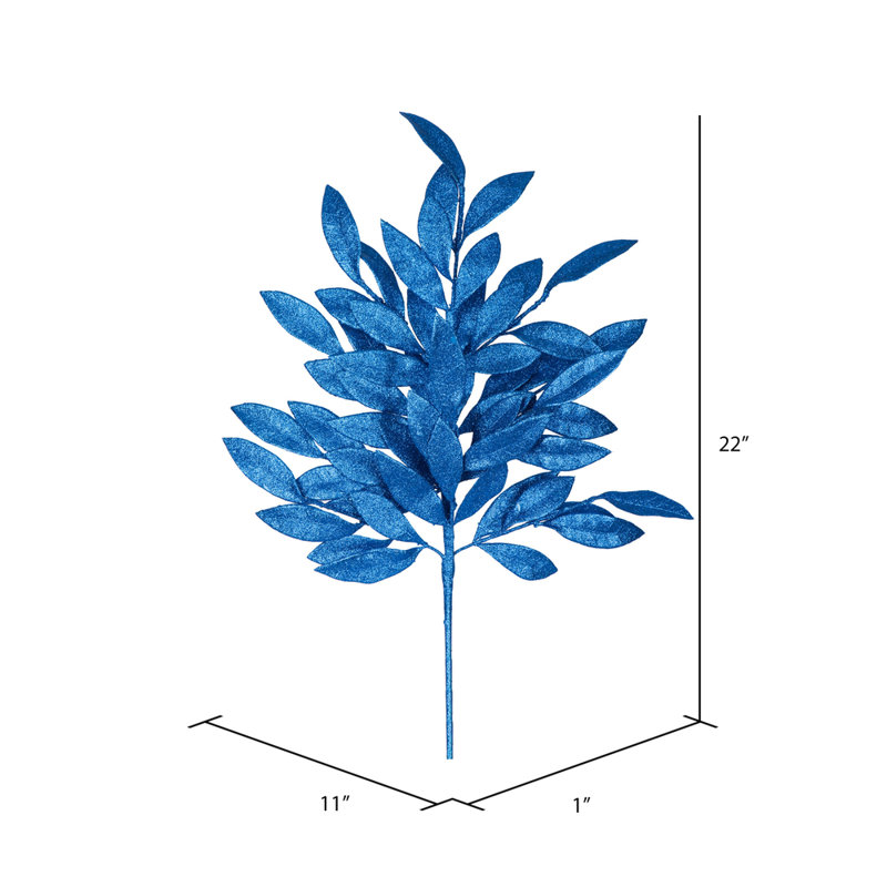 22" Glitter BayLeaf Artificial Christmas Spray, Blue, 22" H x 8" W x 0.5" D