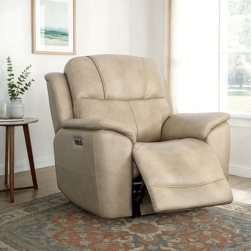 Crew Power Recliner With Power Headrest &Lumbar, Cuir véritable crème