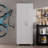 Asymmetrical Storage Cabinet With Adjustable Shelves And Utility Compartment