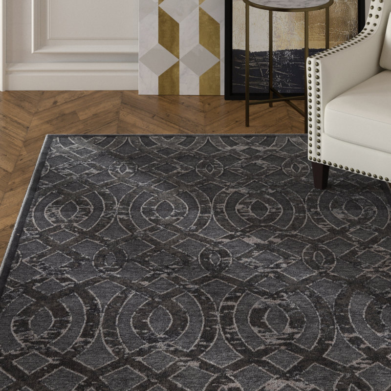 Kleinschmidt Hi Lo Trellis Performance Blue and Gray Rug, Rectangle 8' x 10'3"