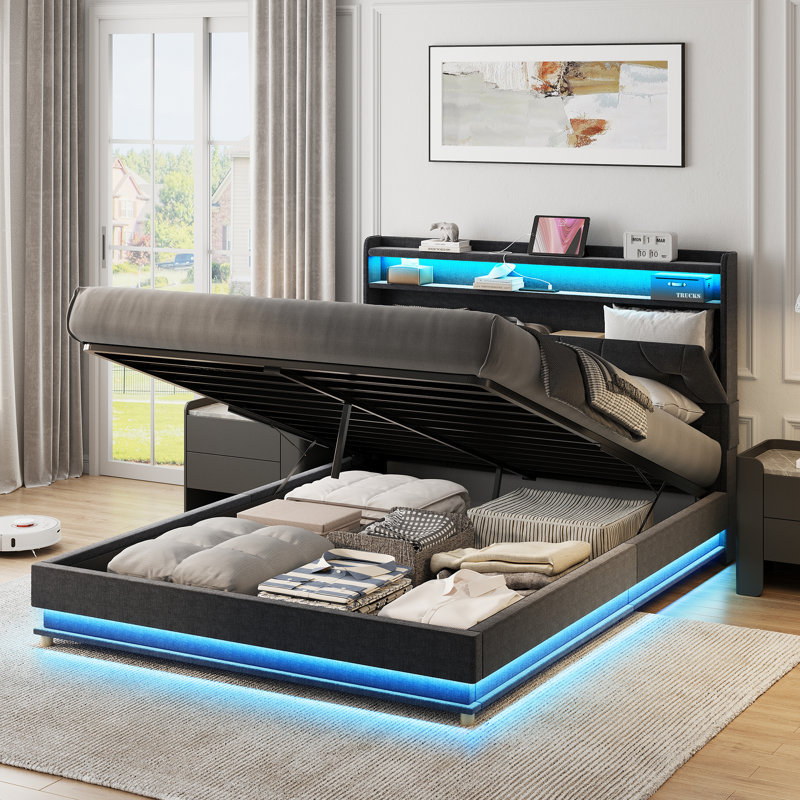 Base de lit avec rangement Lift Up, gris, Double