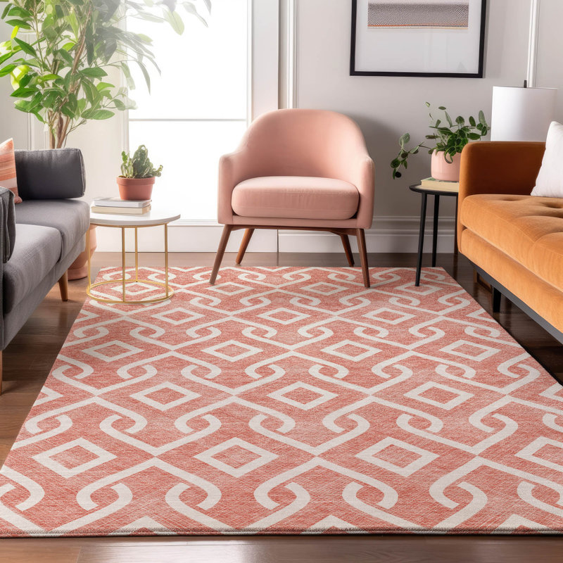 Tapis saumon Cerrito lavable à la machine de qualité supérieure, Rectangulaire 8 pi x 10 pi
