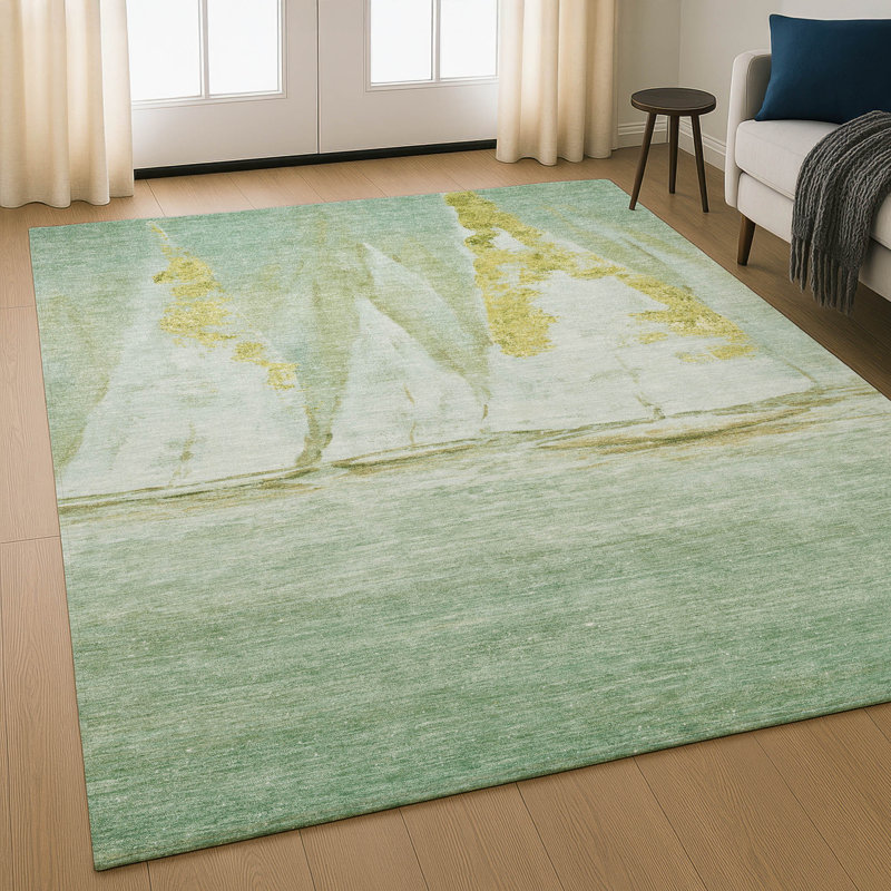 Premium Machine Washable Mayfield AMF2084 Coastal Rug, Green, 9' x 12'