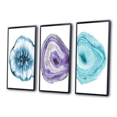 «Geode Slices of Agates and Amethyst», reproduction sur toile flottante 3 pièces