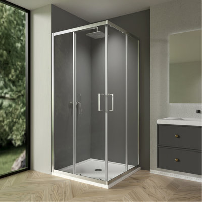 Sliding shower door, with 1/4" tempered clear glass, 34.625 in. x 72 in. Frame Neo-Angle Pivot Shower Enclosure in Brushed Nickel