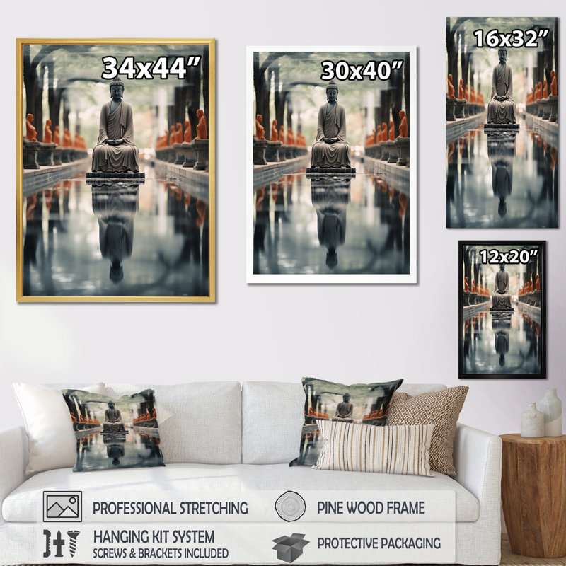 Bouddhisme vie monastique II - décoration murale bouddhisme, L 12 po x H 20 po, Cadre flottant doré