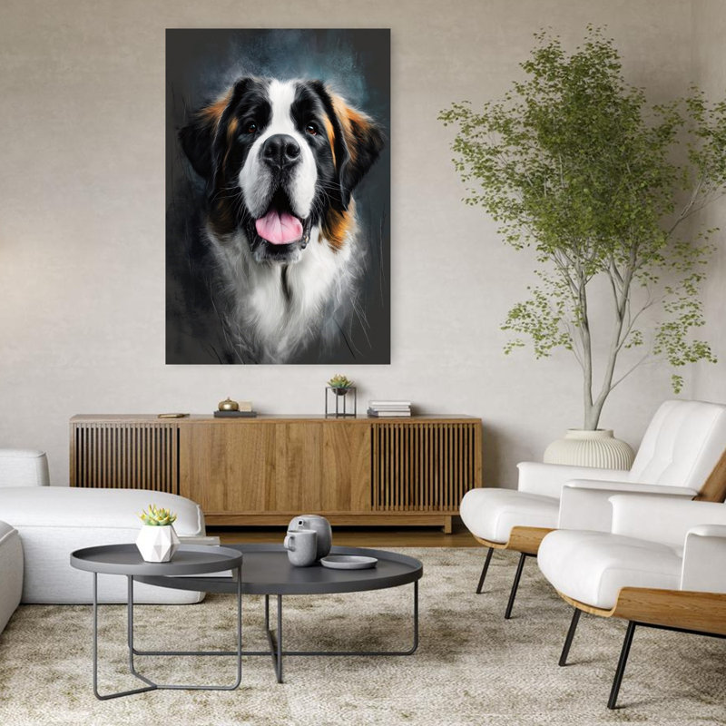 Saint Bernard Dog, art mural contemporain, H 48 po x l 32 po