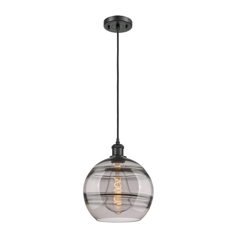 Luminaire suspendu 1 lumière Ballston Natick, Noir mat, Gris fumée clair, H 11,63 po x l 10 po x P 10 po
