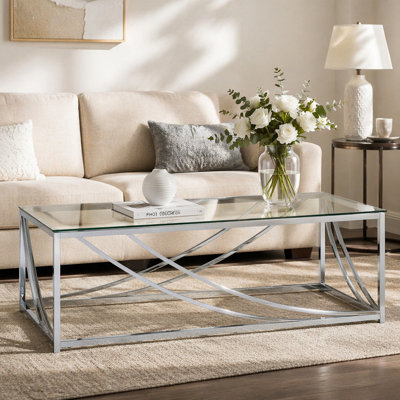Brianne Glass and Chrome Coffee Table with Metal Leg