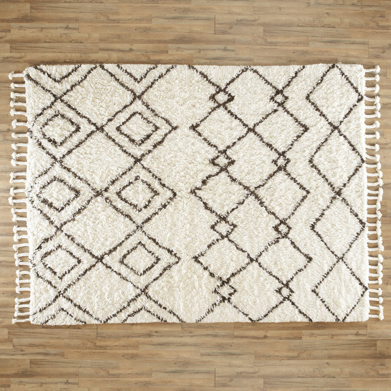 Tapis brun / crème en laine fabriqué à la main Saidais, Rectangle 2 pi x 3 pi