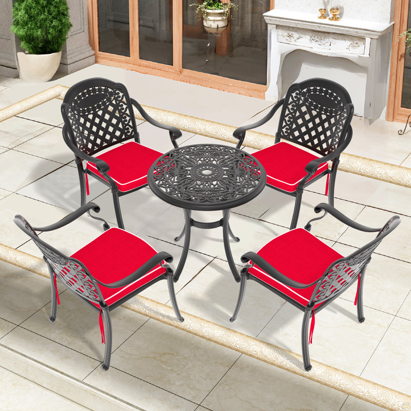 5-Piece Set Of Cast Aluminum Patio Furniture With Black Frame And Seat Cushions